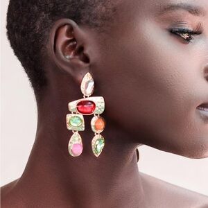 Statement Colorful Gemstone Dangle Earrings